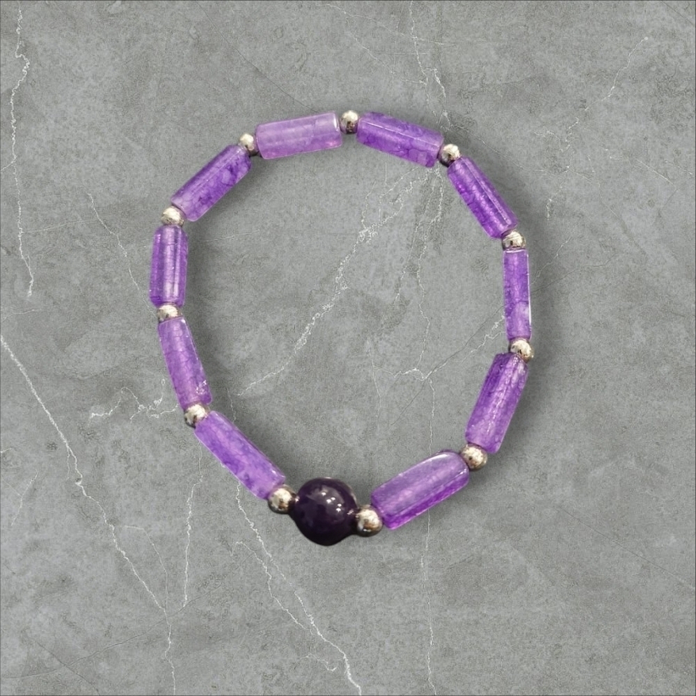 Amethyst Beaded Stretchy Bracelet